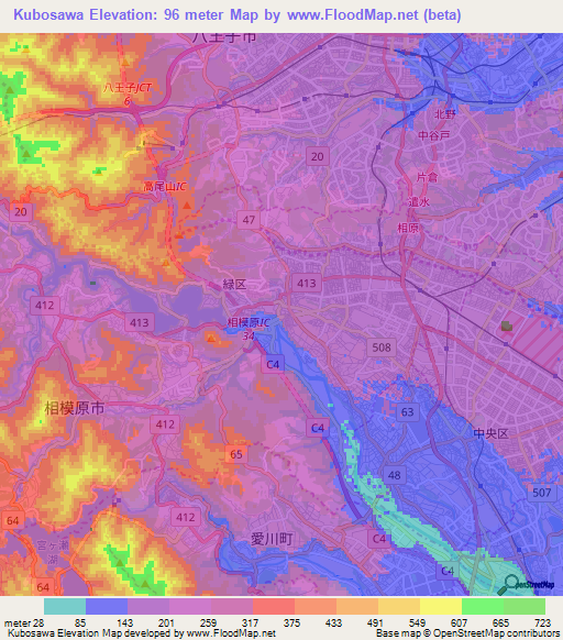 Kubosawa,Japan Elevation Map