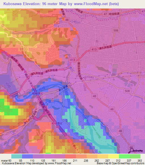 Kubosawa,Japan Elevation Map