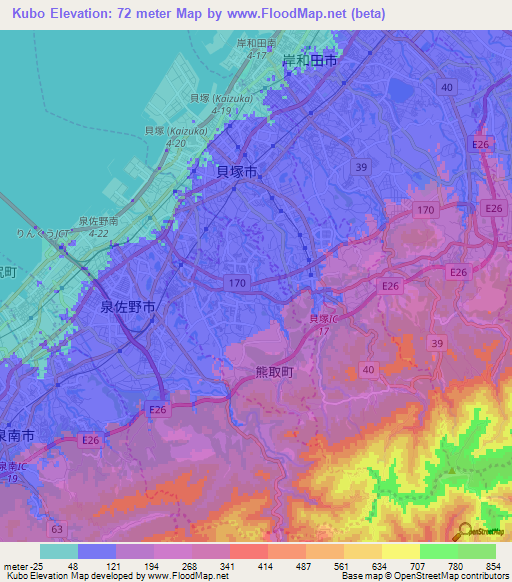 Kubo,Japan Elevation Map