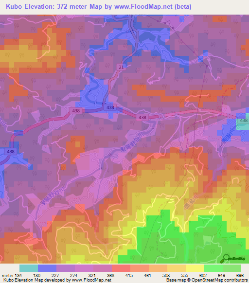 Kubo,Japan Elevation Map