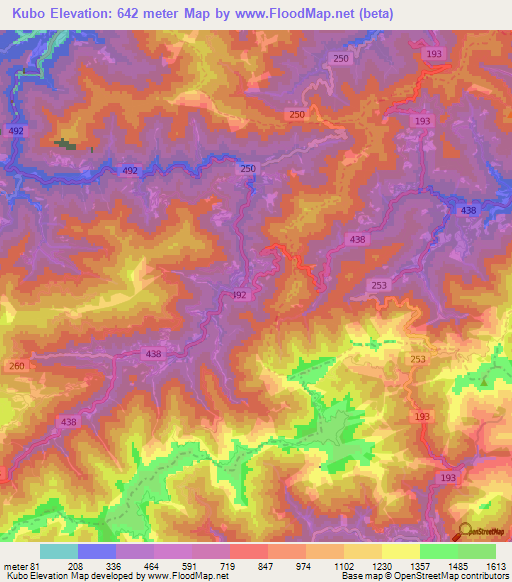 Kubo,Japan Elevation Map