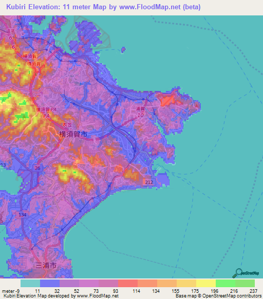Kubiri,Japan Elevation Map