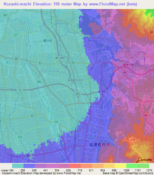 Kozashi-machi,Japan Elevation Map