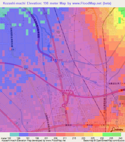 Kozashi-machi,Japan Elevation Map