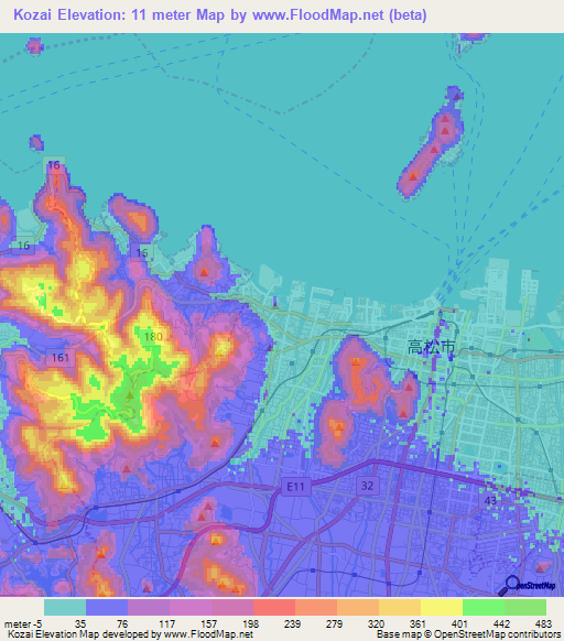Kozai,Japan Elevation Map