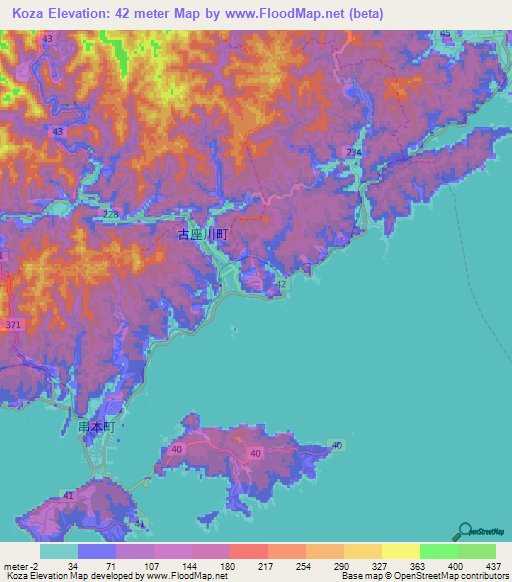 Koza,Japan Elevation Map