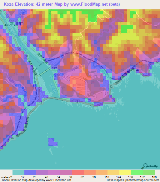 Koza,Japan Elevation Map