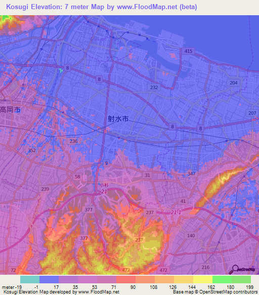 Kosugi,Japan Elevation Map