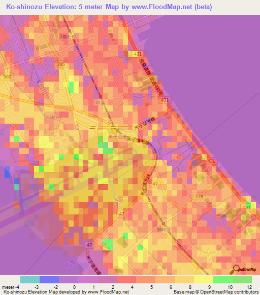 Ko-shinozu,Japan Elevation Map