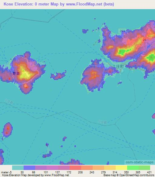 Kose,Japan Elevation Map