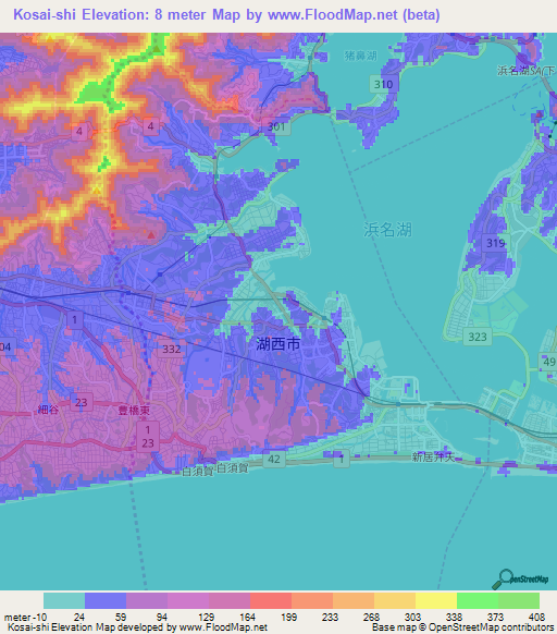 Kosai-shi,Japan Elevation Map