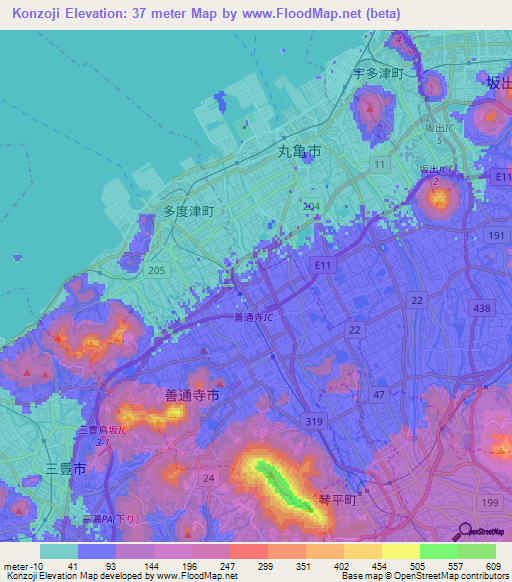 Konzoji,Japan Elevation Map