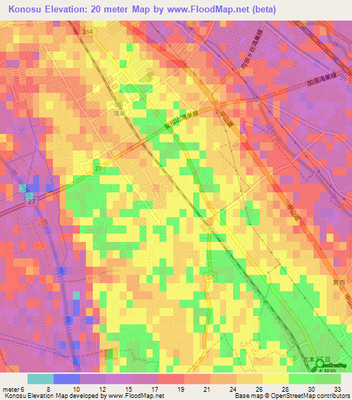 Konosu,Japan Elevation Map