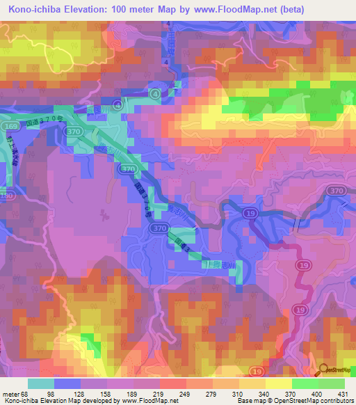 Kono-ichiba,Japan Elevation Map