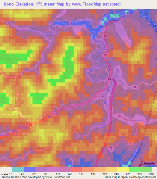 Kono,Japan Elevation Map