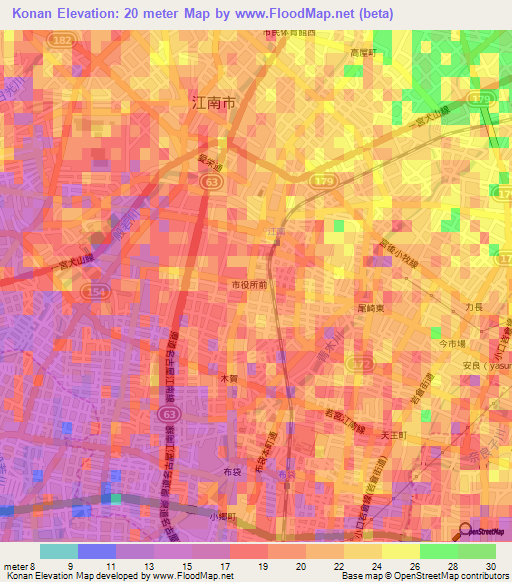 Konan,Japan Elevation Map