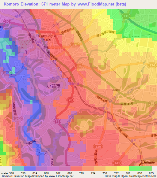 Komoro,Japan Elevation Map