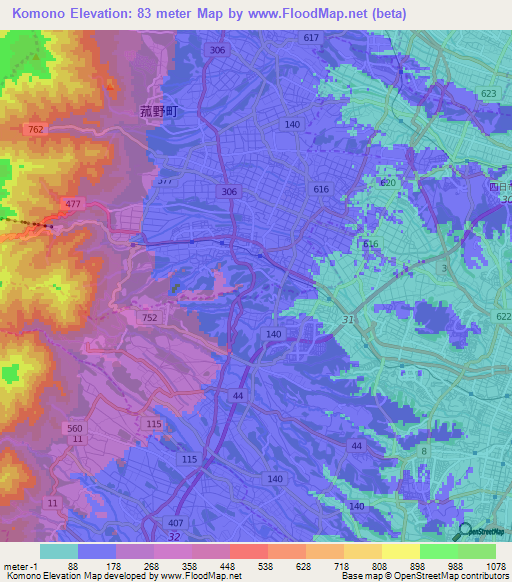 Komono,Japan Elevation Map
