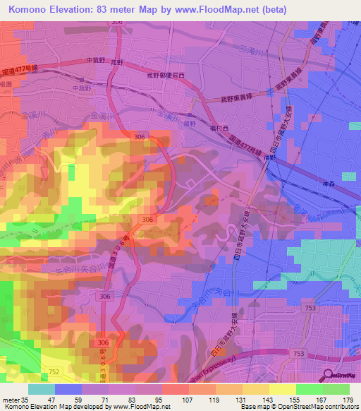 Komono,Japan Elevation Map