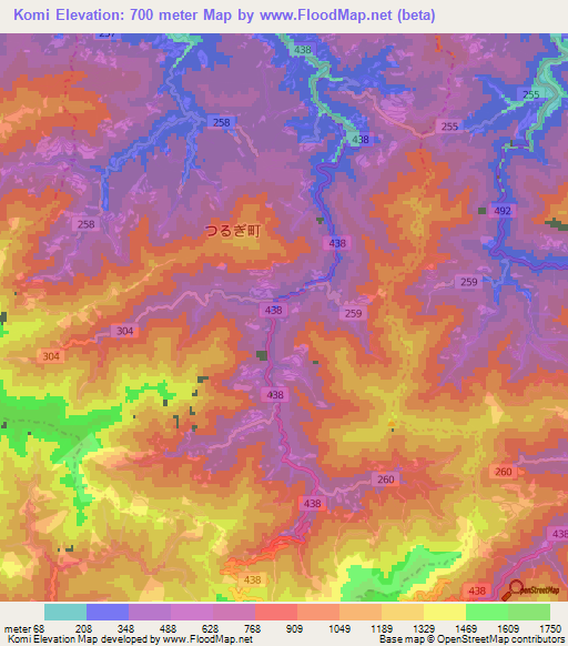 Komi,Japan Elevation Map