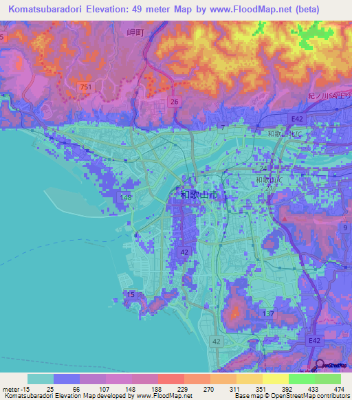 Komatsubaradori,Japan Elevation Map