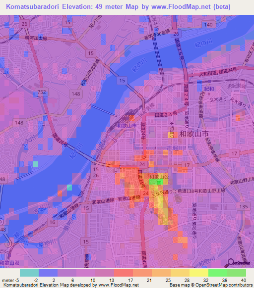 Komatsubaradori,Japan Elevation Map