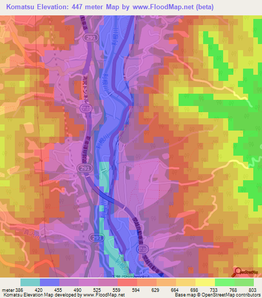 Komatsu,Japan Elevation Map