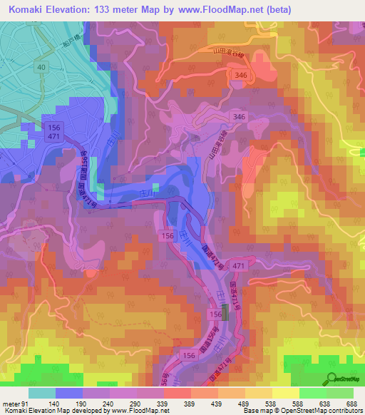 Komaki,Japan Elevation Map