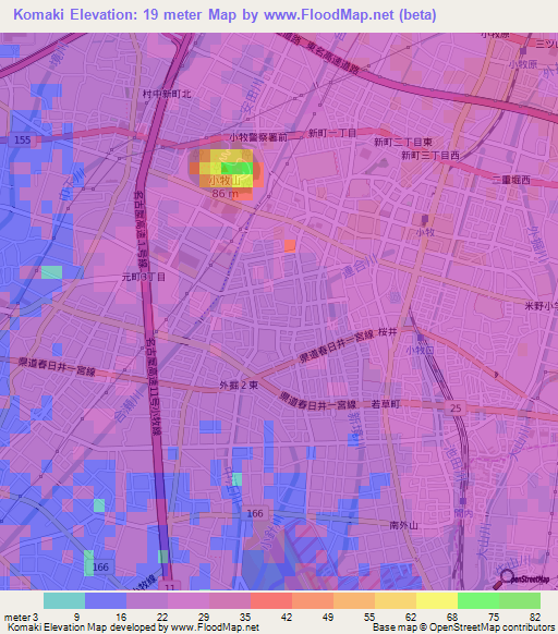 Komaki,Japan Elevation Map