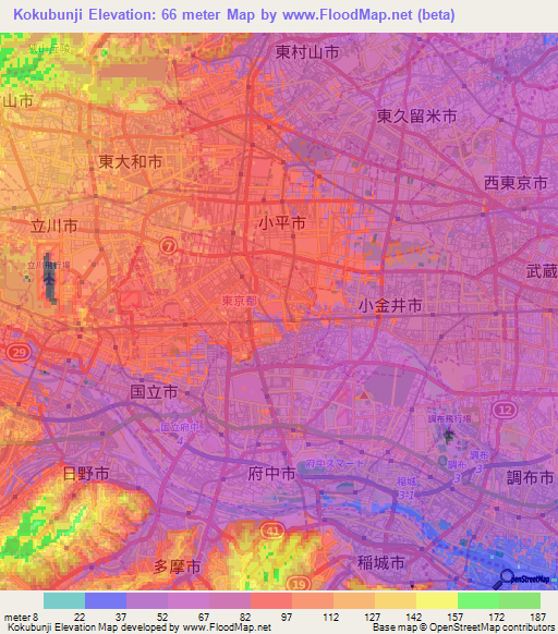 Kokubunji,Japan Elevation Map