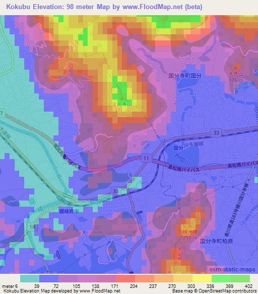 Kokubu,Japan Elevation Map