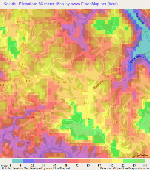 Kokubu,Japan Elevation Map
