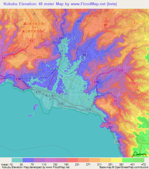 Kokubu,Japan Elevation Map