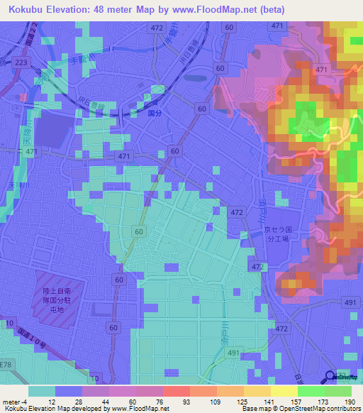 Kokubu,Japan Elevation Map