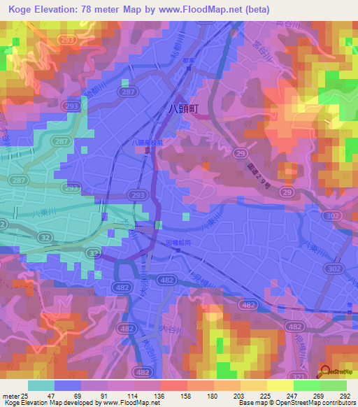 Koge,Japan Elevation Map