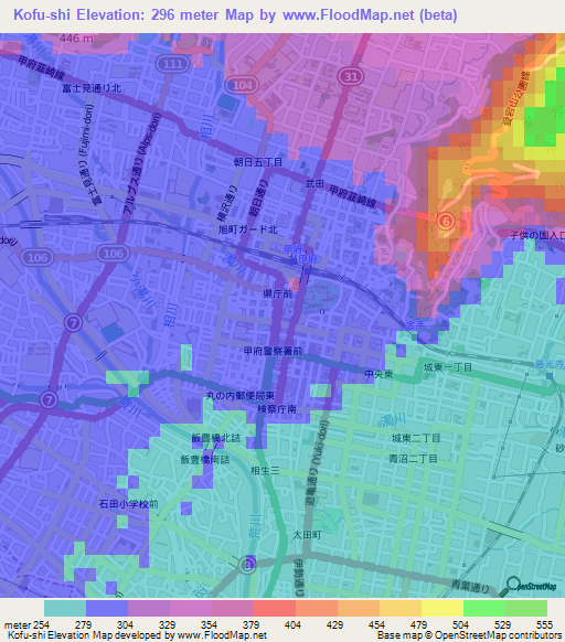 Kofu-shi,Japan Elevation Map