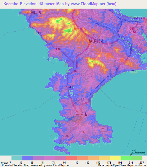 Koembo,Japan Elevation Map