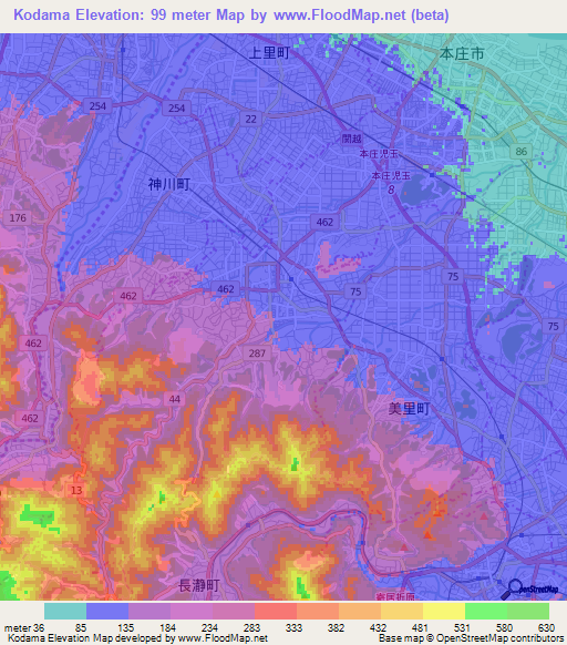 Kodama,Japan Elevation Map