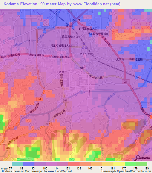 Kodama,Japan Elevation Map