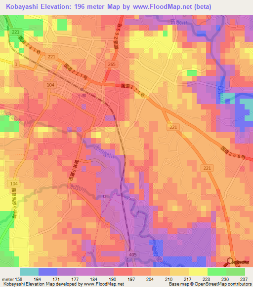 Kobayashi,Japan Elevation Map