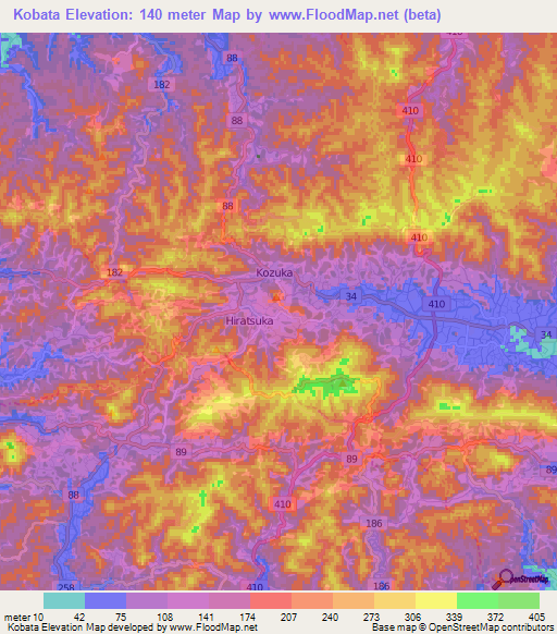 Kobata,Japan Elevation Map