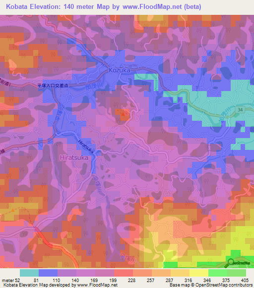 Kobata,Japan Elevation Map