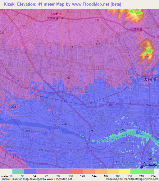Kizaki,Japan Elevation Map