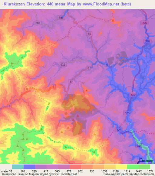 Kiurakozan,Japan Elevation Map