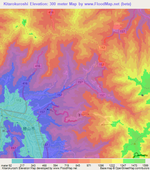 Kitarokuroshi,Japan Elevation Map