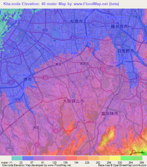 Kita-noda,Japan Elevation Map