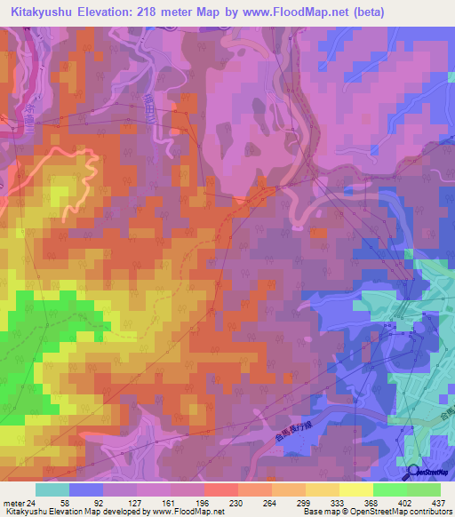 Kitakyushu,Japan Elevation Map