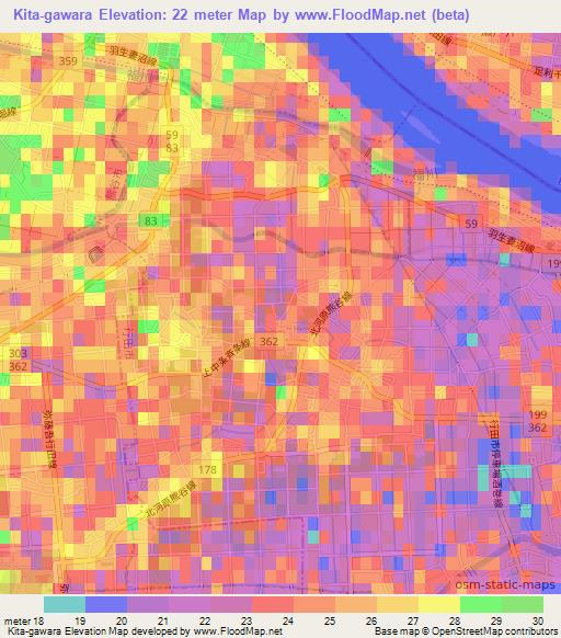 Kita-gawara,Japan Elevation Map
