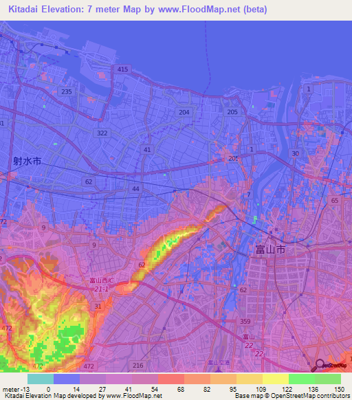 Kitadai,Japan Elevation Map
