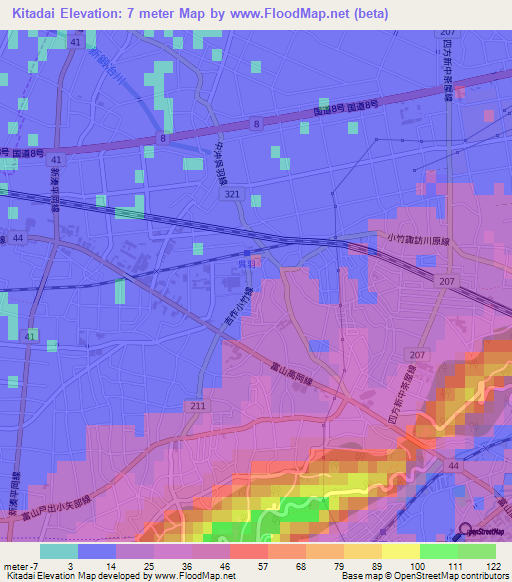 Kitadai,Japan Elevation Map